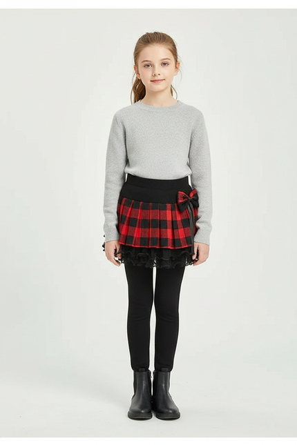 Pantalon Jupe Carreaux Rouge Noir Plissé Chaud Fille - Molleton