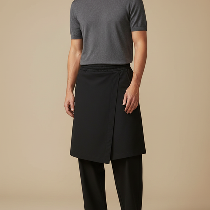 Pantalon Jupe Noir Superposé Ample Décontracté Fluide - Polyester
