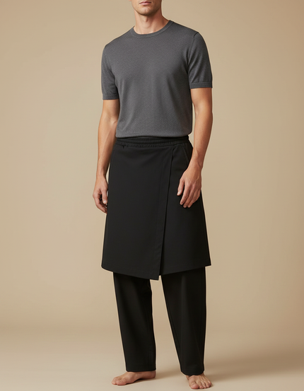 Pantalon Jupe Noir Superposé Ample Décontracté Fluide - Polyester