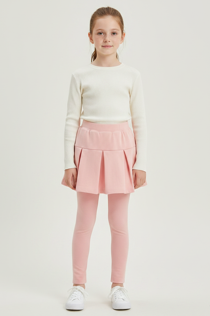 Pantalon Jupe Rose Plissé Intégré Confortable Fille - Molleton
