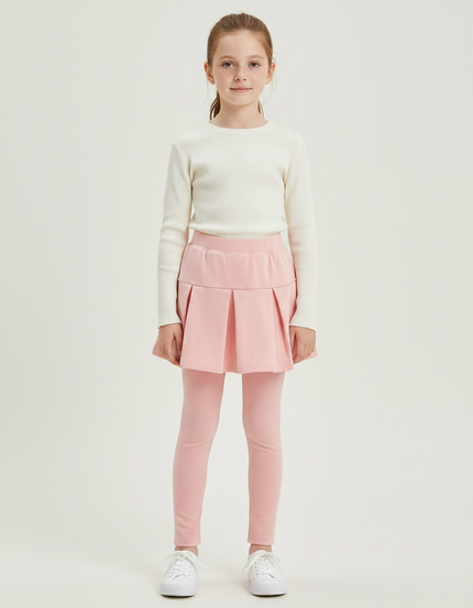 Pantalon Jupe Rose Plissé Intégré Confortable Fille - Molleton