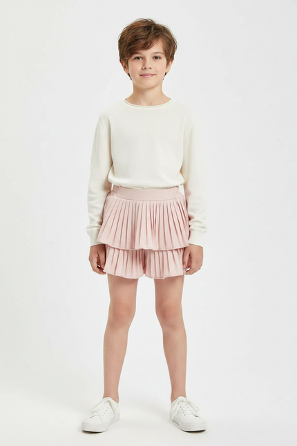 Pantalon Jupe Rose Plissé Superposé Fluide Enfant - Polyester