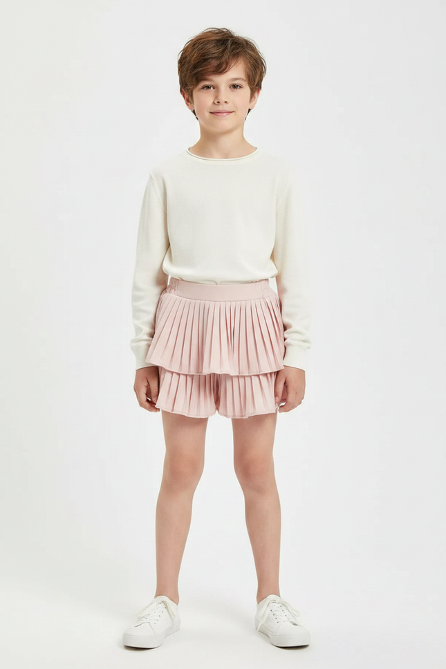 Pantalon Jupe Rose Plissé Superposé Fluide Enfant - Polyester