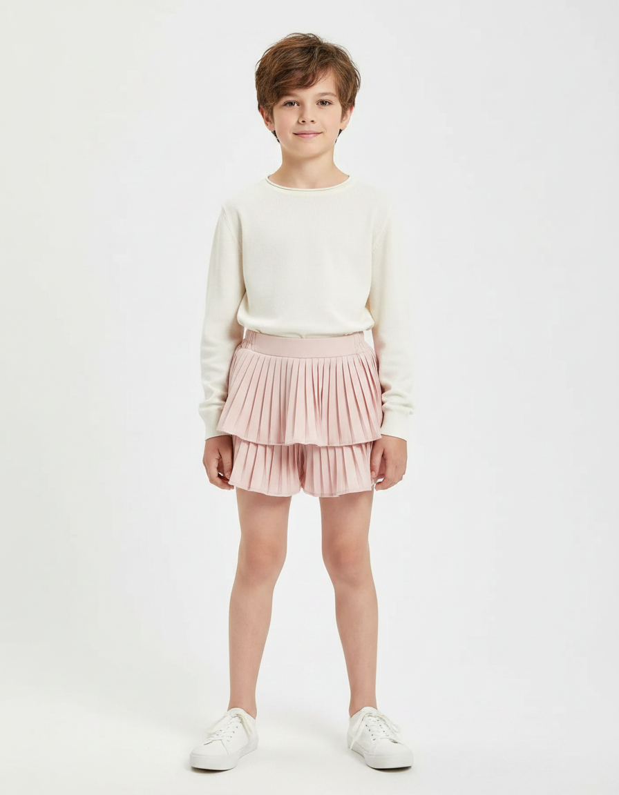 Pantalon Jupe Rose Plissé Superposé Fluide Enfant - Polyester