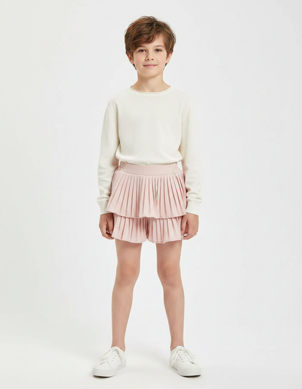 Pantalon Jupe Rose Plissé Superposé Fluide Enfant - Polyester