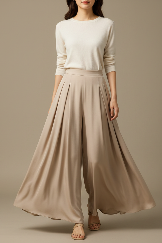 Jupe Pantalon Grande Taille - Beige Viscose