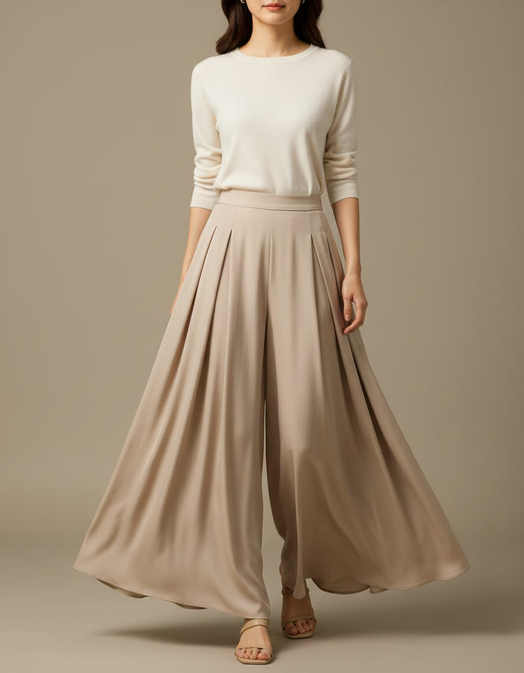 Jupe Pantalon Grande Taille - Beige Viscose