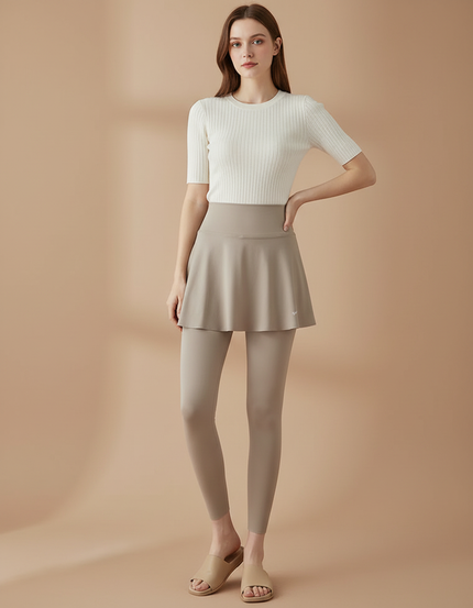 Pantalon Jupe Beige Intégré Sportif Stretch Uni - Polyester
