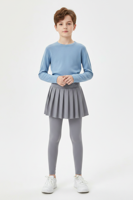 Pantalon Jupe Gris Plissé Legging Enfant Confortable - Polyester