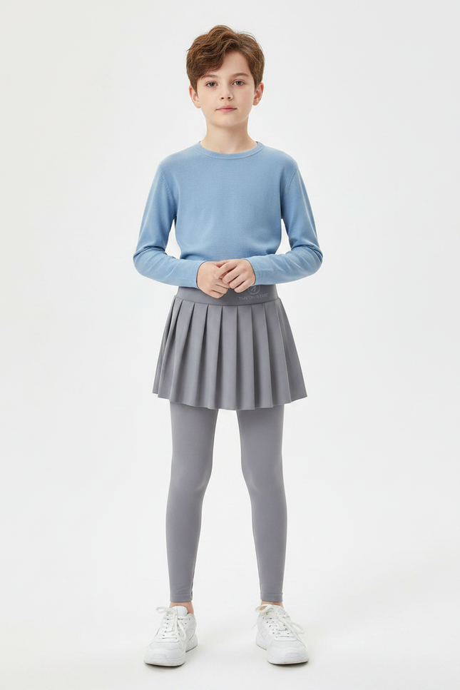 Pantalon Jupe Gris Plissé Legging Enfant Confortable - Polyester
