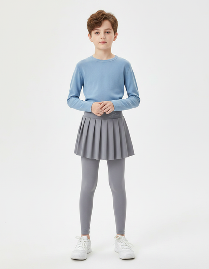 Pantalon Jupe Gris Plissé Legging Enfant Confortable - Polyester