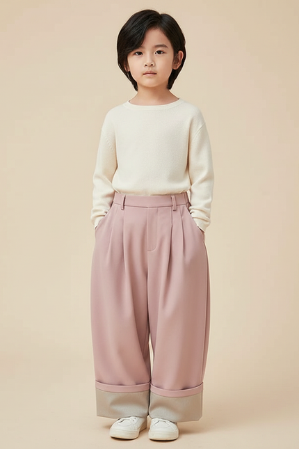 Pantalon Jupe Rose Ample Plissé Décontracté Enfant - Polyester