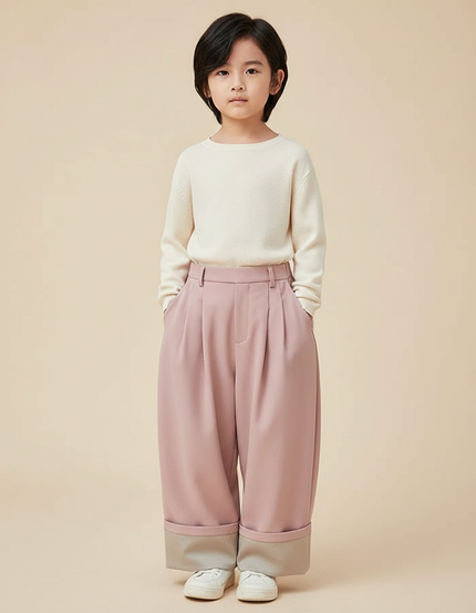 Pantalon Jupe Rose Ample Plissé Décontracté Enfant - Polyester