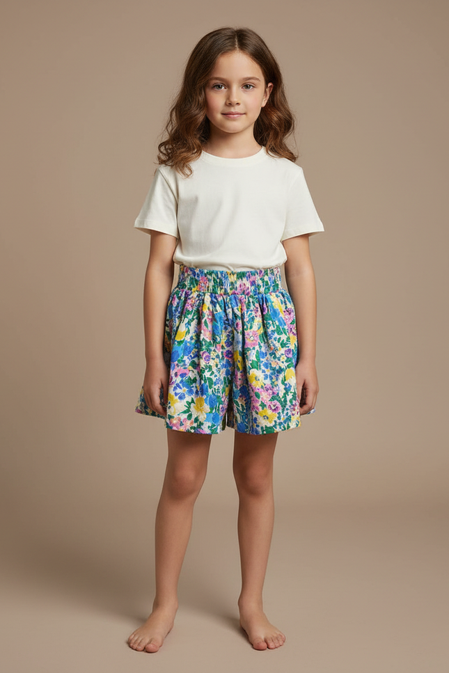 Pantalon Jupe Fleuri Coloré Ample Été Fille - Multicolore Coton