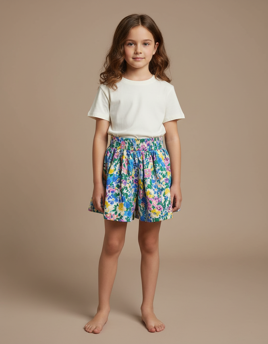 Pantalon Jupe Fleuri Coloré Ample Été Fille - Multicolore Coton