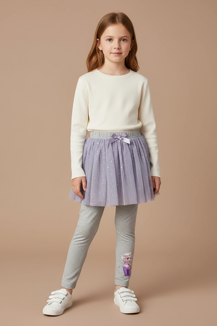 Pantalon Jupe Lila Pailleté Elsa Fille - Gris Maille