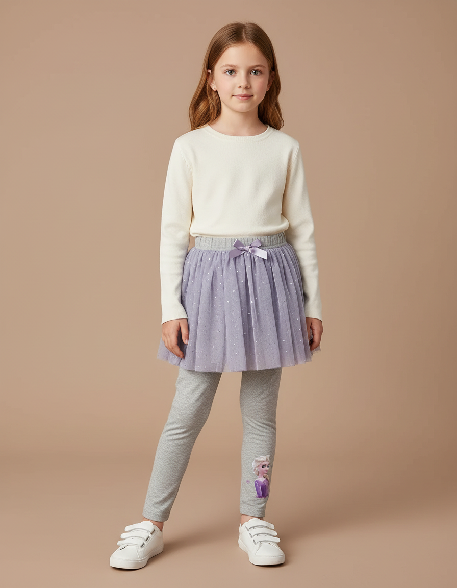 Pantalon Jupe Lila Pailleté Elsa Fille - Gris Maille