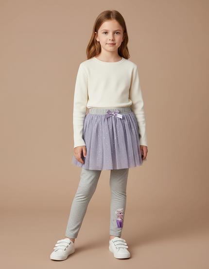 Pantalon Jupe Lila Pailleté Elsa Fille - Gris Maille