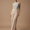 Pantalon Jupe Beige Évasé Plissé Fluide Élégant - Polyester