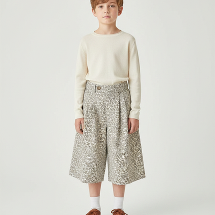 Pantalon Jupe Écru Fleuri Ample Décontracté Enfant - Imprimé Coton