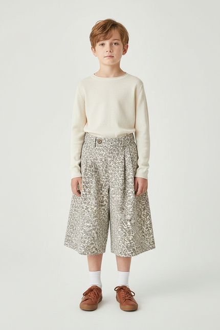 Pantalon Jupe Écru Fleuri Ample Décontracté Enfant - Imprimé Coton