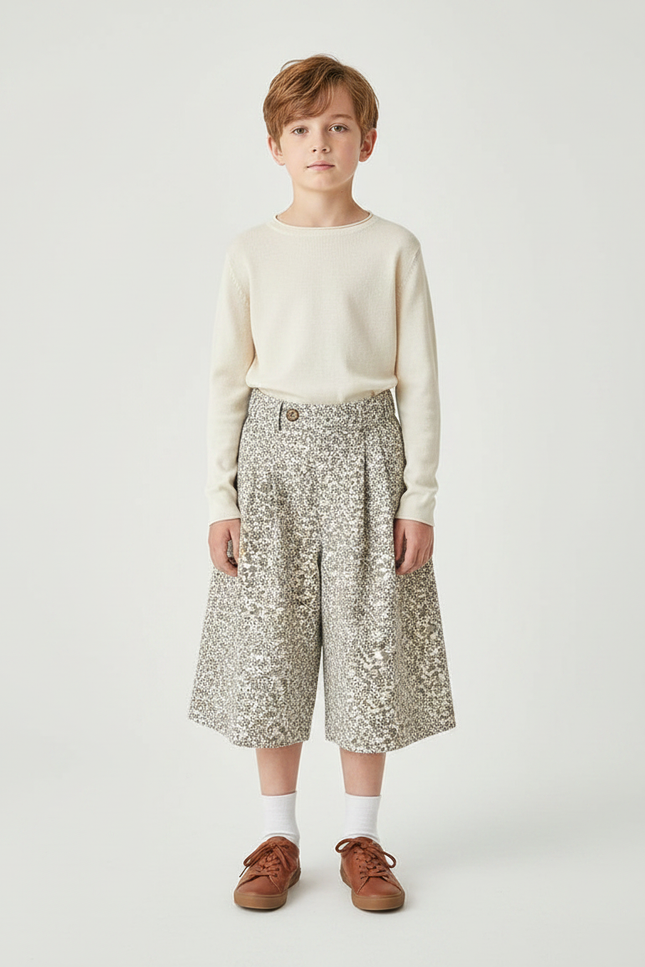 Pantalon Jupe Écru Fleuri Ample Décontracté Enfant - Imprimé Coton
