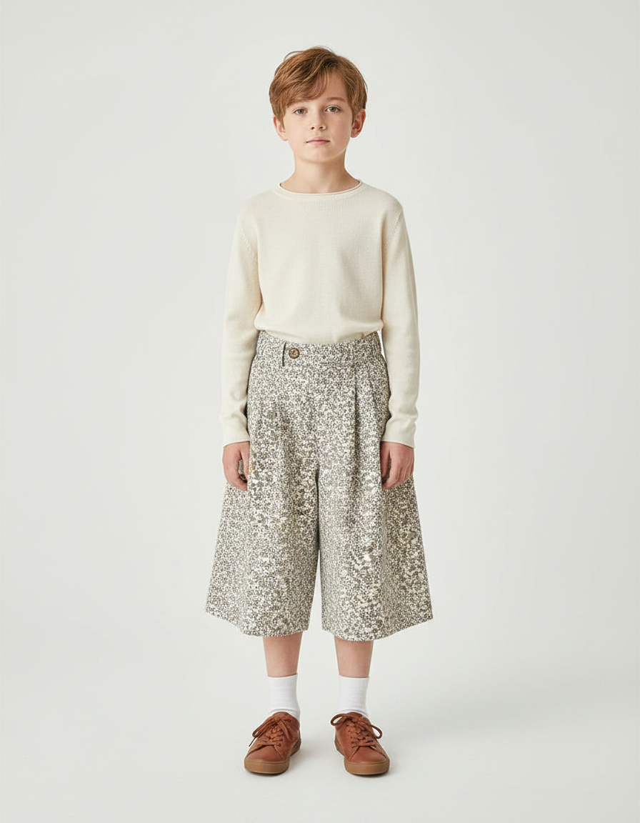 Pantalon Jupe Écru Fleuri Ample Décontracté Enfant - Imprimé Coton