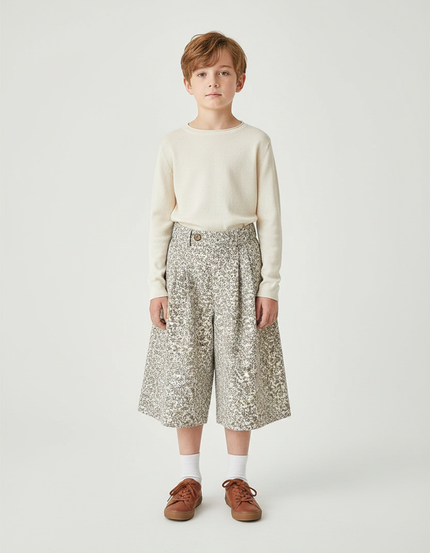 Pantalon Jupe Écru Fleuri Ample Décontracté Enfant - Imprimé Coton