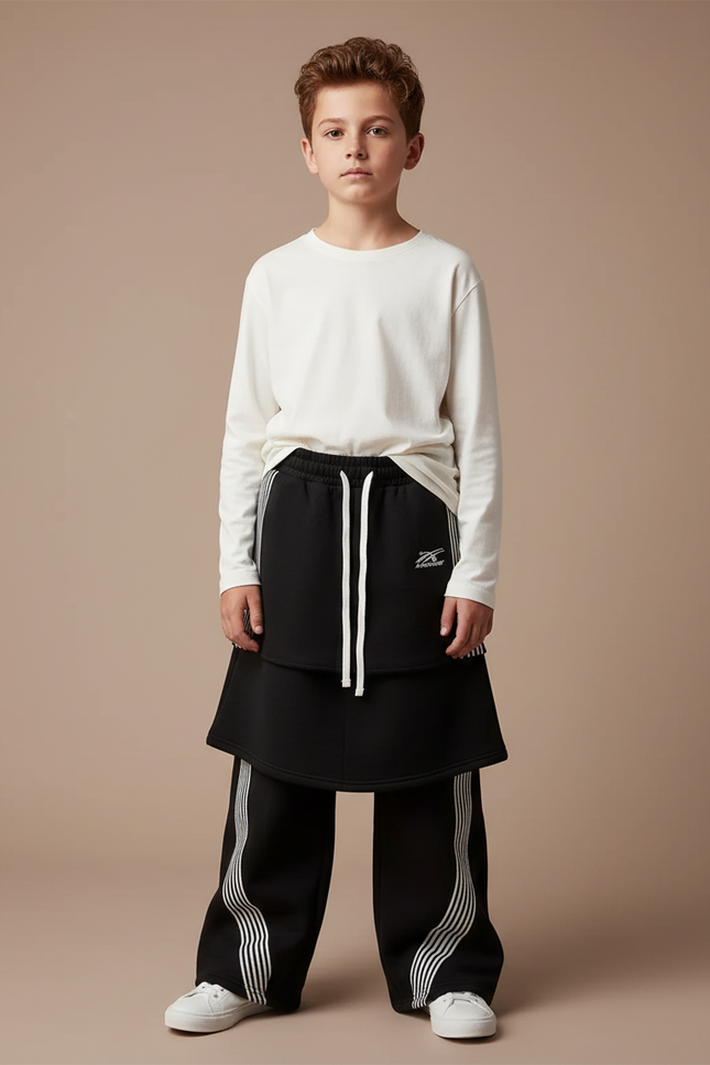 Pantalon Jupe Noir Ample Rayures Blanches - Molleton