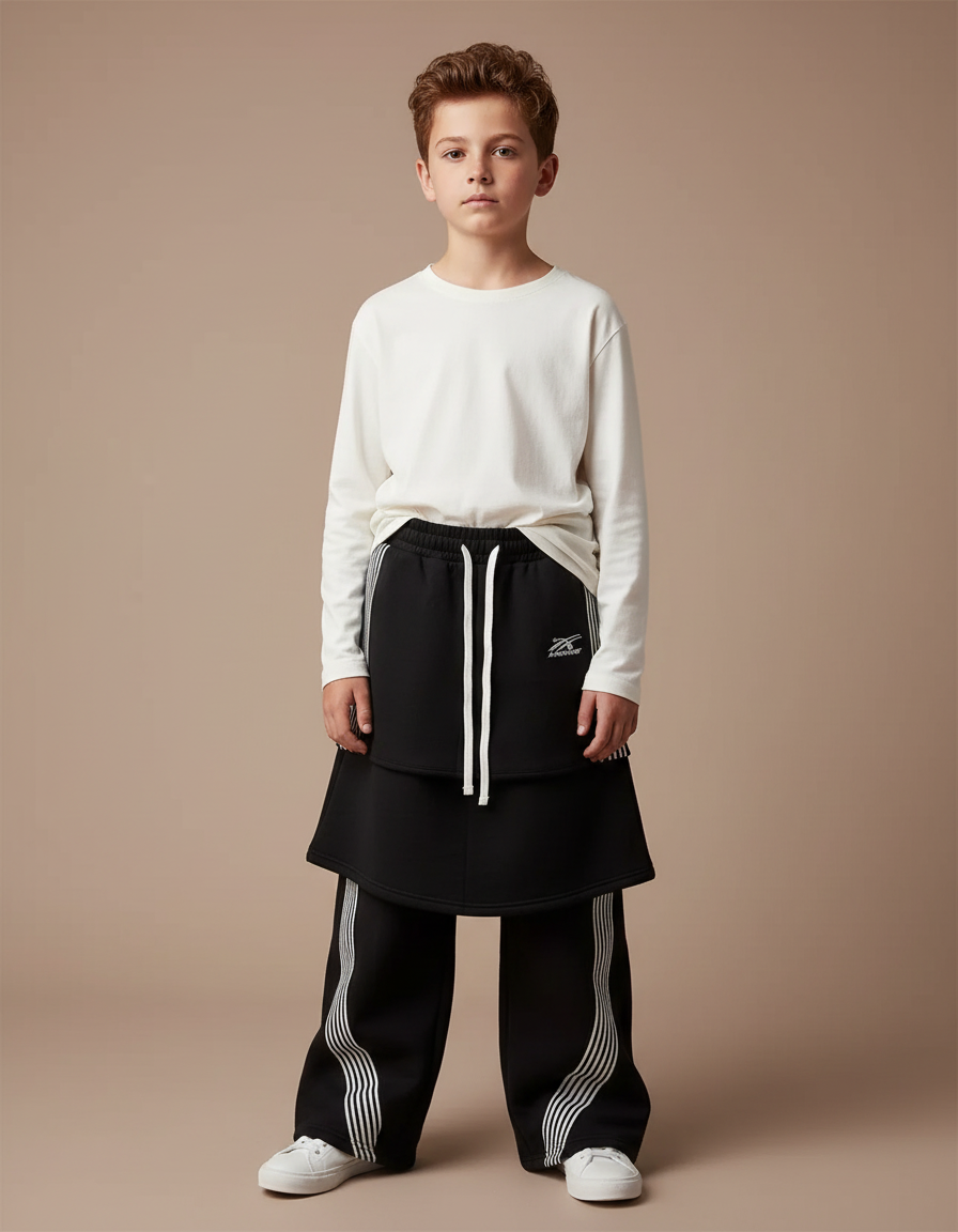 Pantalon Jupe Noir Ample Rayures Blanches - Molleton
