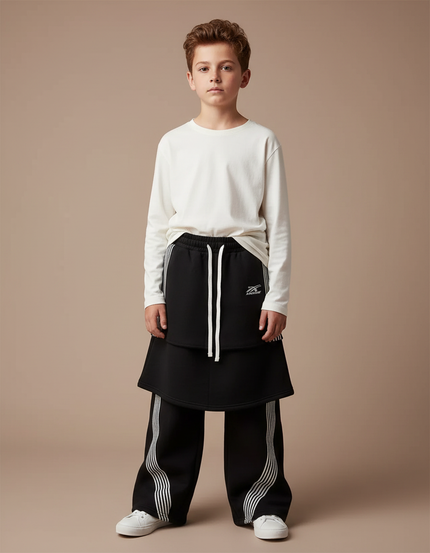 Pantalon Jupe Noir Ample Rayures Blanches - Molleton