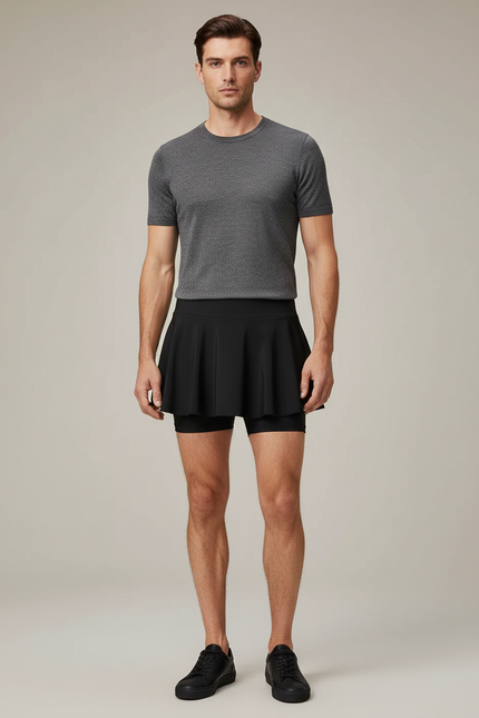 Pantalon Jupe Noir Plissé Fluide Sport Homme - Polyester