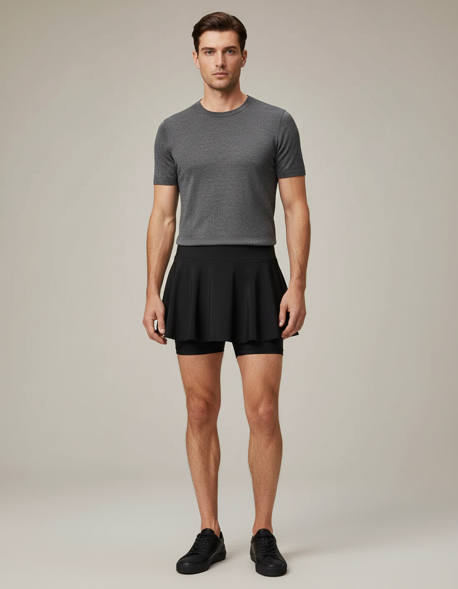 Pantalon Jupe Noir Plissé Fluide Sport Homme - Polyester