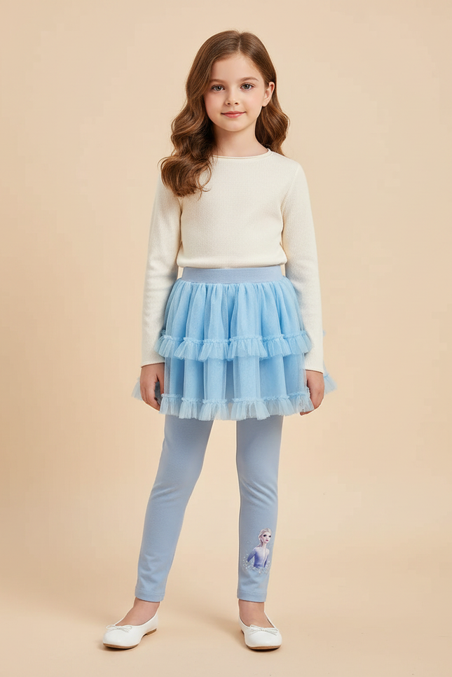 Pantalon Jupe Bleu Tulle Superposé Elsa Fille - Maille