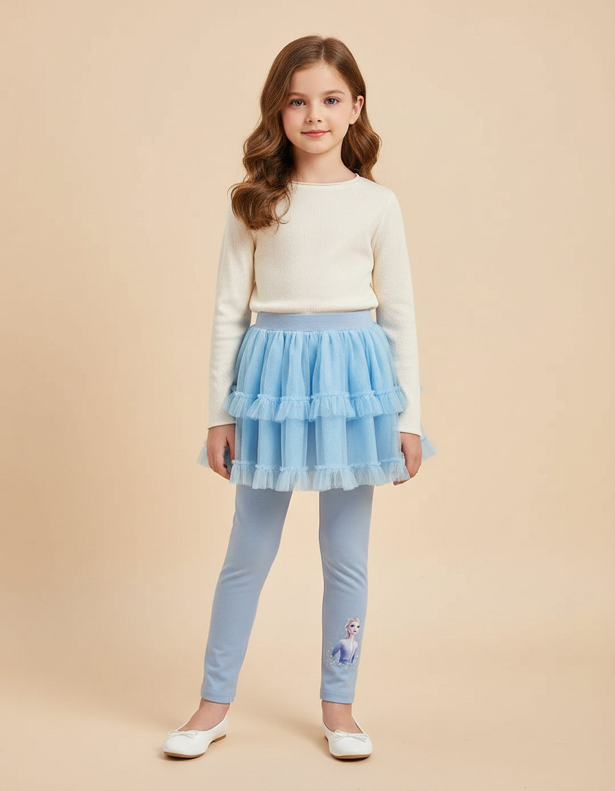Pantalon Jupe Bleu Tulle Superposé Elsa Fille - Maille