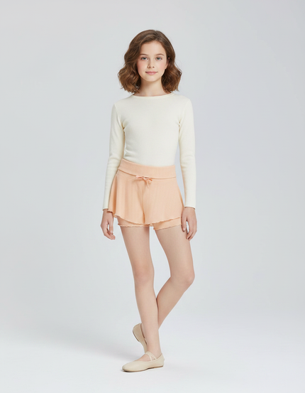 Pantalon Jupe Pêche Plissé Superposé Confortable Court - Orange Maille