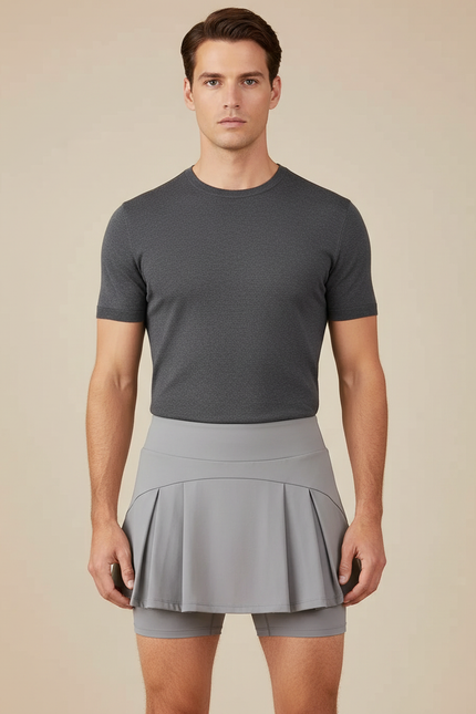 Pantalon Jupe Gris Plissé Sportif Court Respirant - Polyester