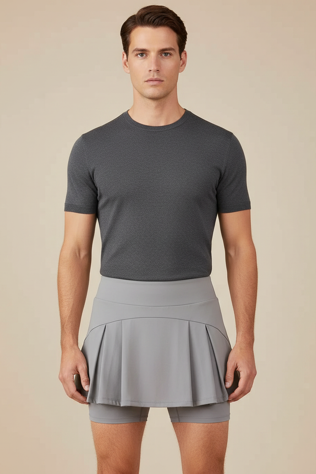 Pantalon Jupe Gris Plissé Sportif Court Respirant - Polyester