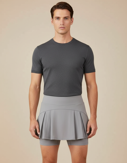 Pantalon Jupe Gris Plissé Sportif Court Respirant - Polyester