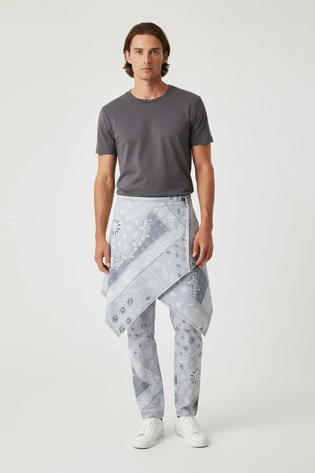 Pantalon Jupe Gris Bandana Asymétrique Denim Moderne - Jean
