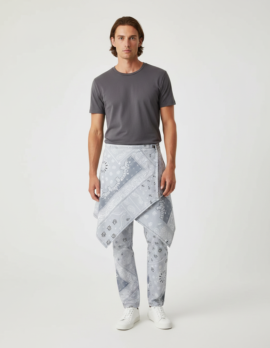 Pantalon Jupe Gris Bandana Asymétrique Denim Moderne - Jean