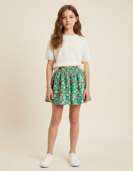 Pantalon Jupe Vert Fleuri Ample Confortable Fille - Viscose