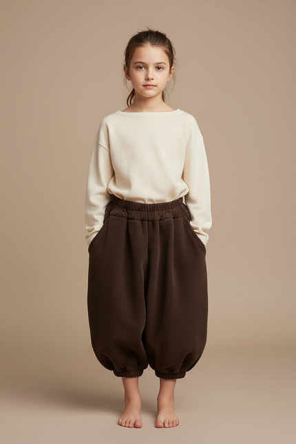 Pantalon Jupe Marron Ample Côtelé Chaud Fille - Cordé