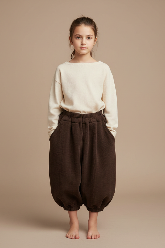 Pantalon Jupe Marron Ample Côtelé Chaud Fille - Cordé