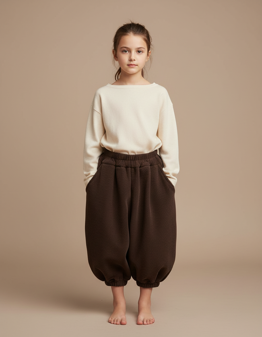 Pantalon Jupe Marron Ample Côtelé Chaud Fille - Cordé