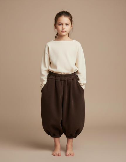 Pantalon Jupe Marron Ample Côtelé Chaud Fille - Cordé