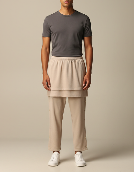 Pantalon Jupe Beige Superposé Décontracté Homme Moderne - Molleton