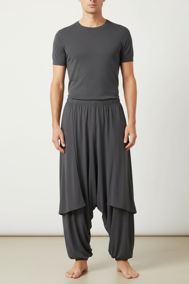Pantalon Jupe Gris Ample Harem Homme Fluide - Viscose