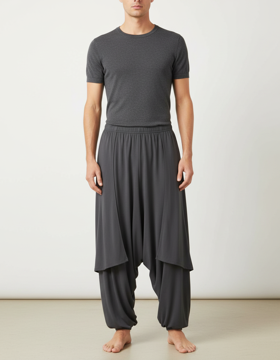 Pantalon Jupe Gris Ample Harem Homme Fluide - Viscose