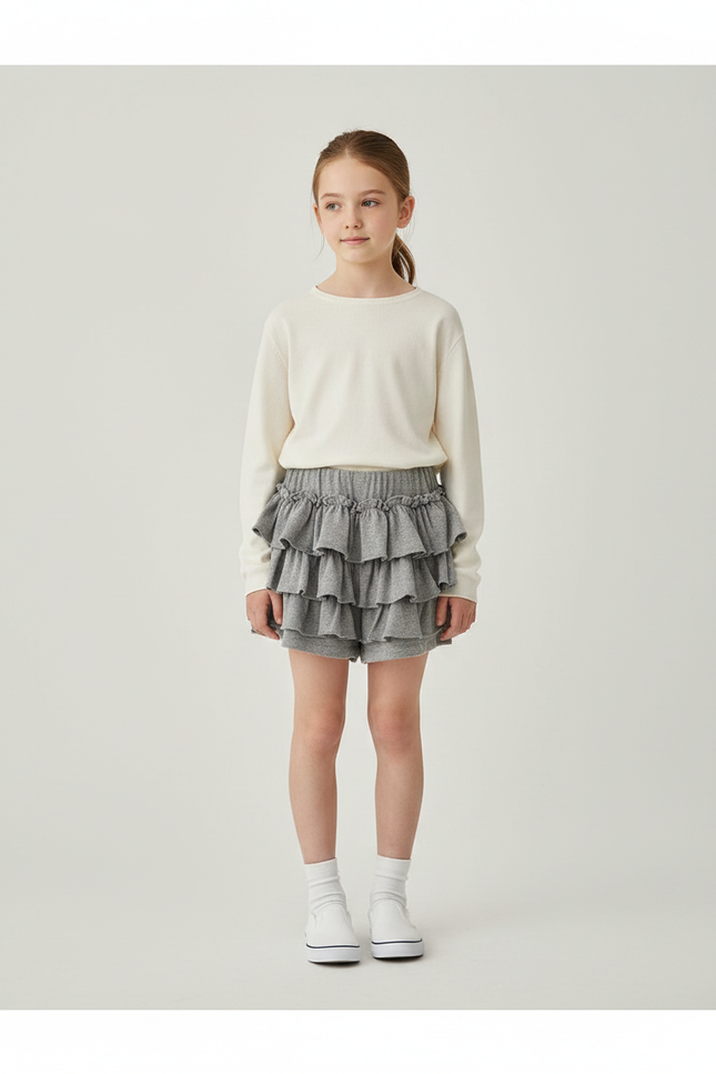 Pantalon Jupe Gris Volants Fille Confortable Décontracté Doux - Molleton